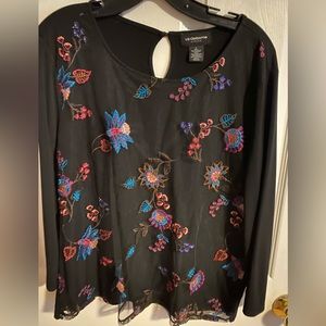 Womens Liz Claiborne Top with Embroidered Sheer Front Size L